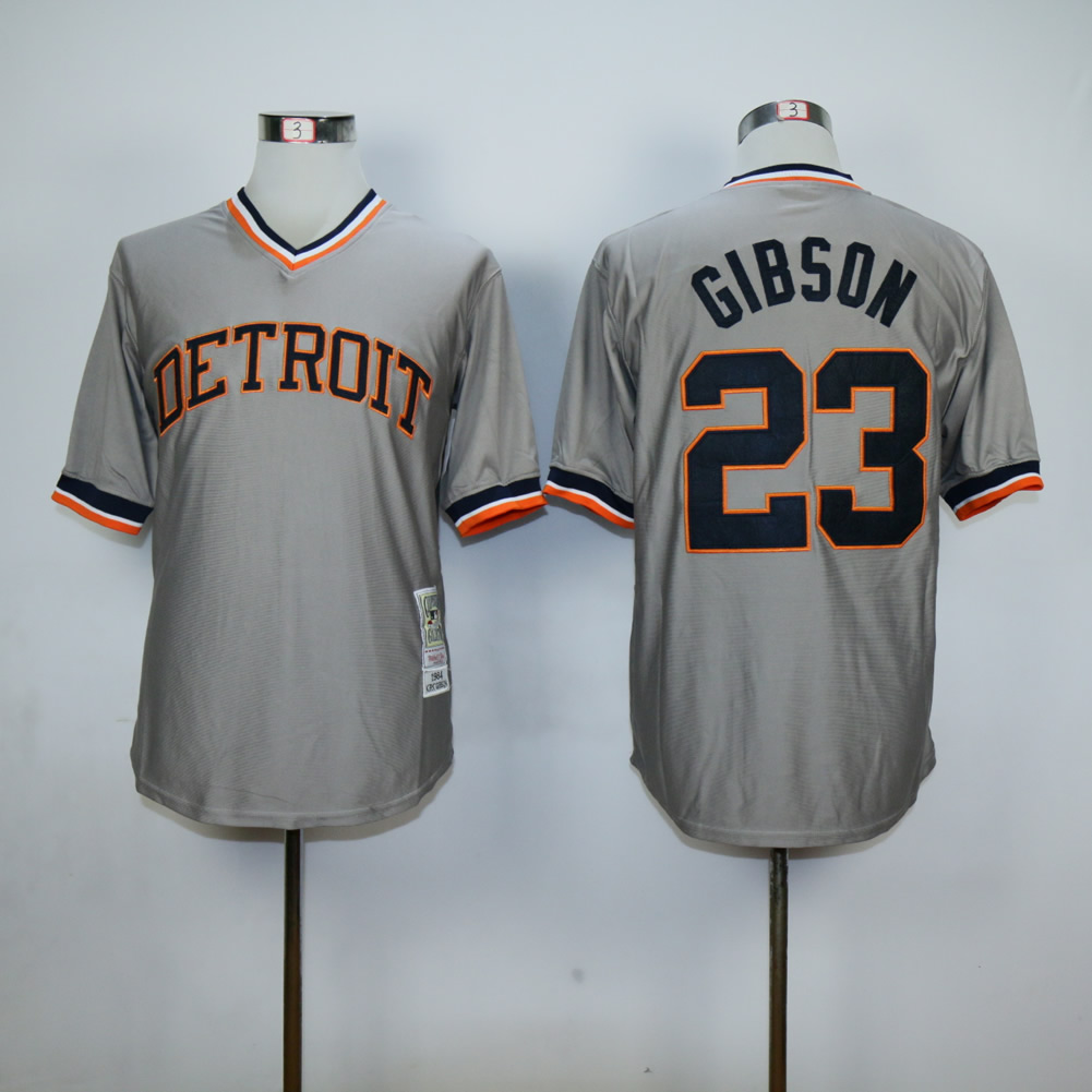 Men Detroit Tigers #23 Gibson Grey Throwback MLB Jerseys